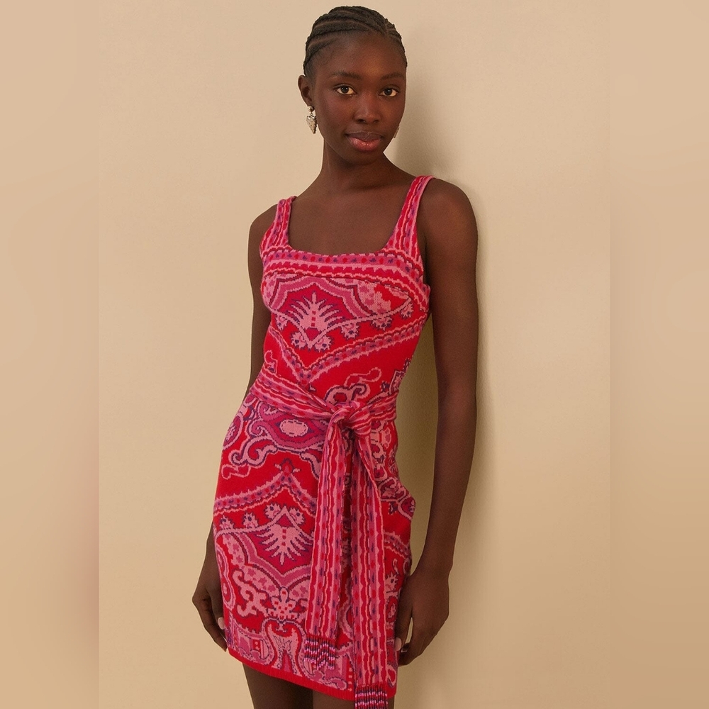 Farm Rio Paisley Scarf Knit Mini Dress